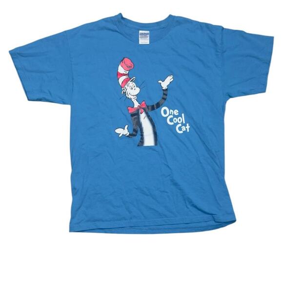 L Gildan Tee – Blue Dr. Seuss Cat in the Hat “One Cool Cat” Graphic - Picture 1 of 5